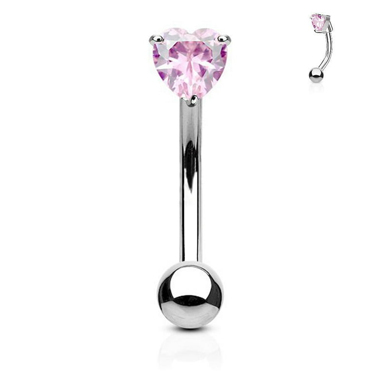 Surgical Steel Prong Set 3mm Heart CZ Curved Barbell Surgical Steel Prong Set 3mm Heart CZ Curved Barbell