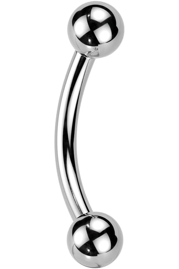 16GA ASTM F-136 Implant Grade Titanium Threadless Push-In Curved Barbell with One Fixed Ball