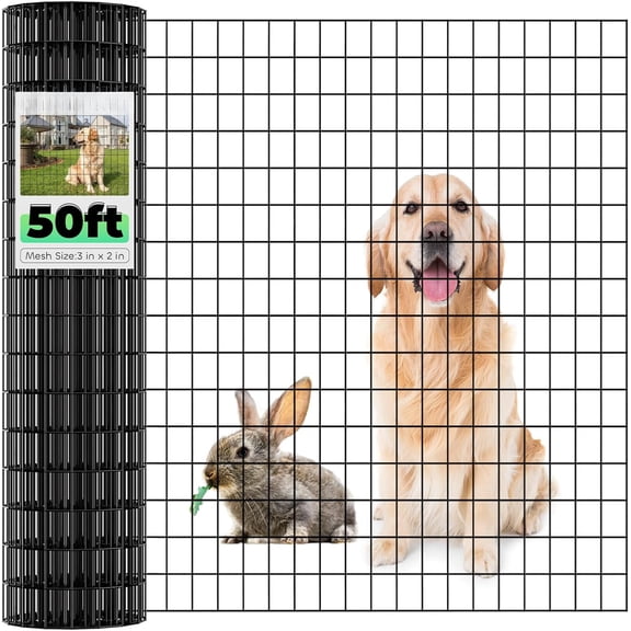 16GA Black PVC Coated Welded Wire Fencing 48 Inch x 50 Foot, 2 Inch x 3 Inch, Garden Border Fencing Roll Vinyl Coating Metal Wire Mesh for Yard Vegetable Plant Protection Poultry Netting