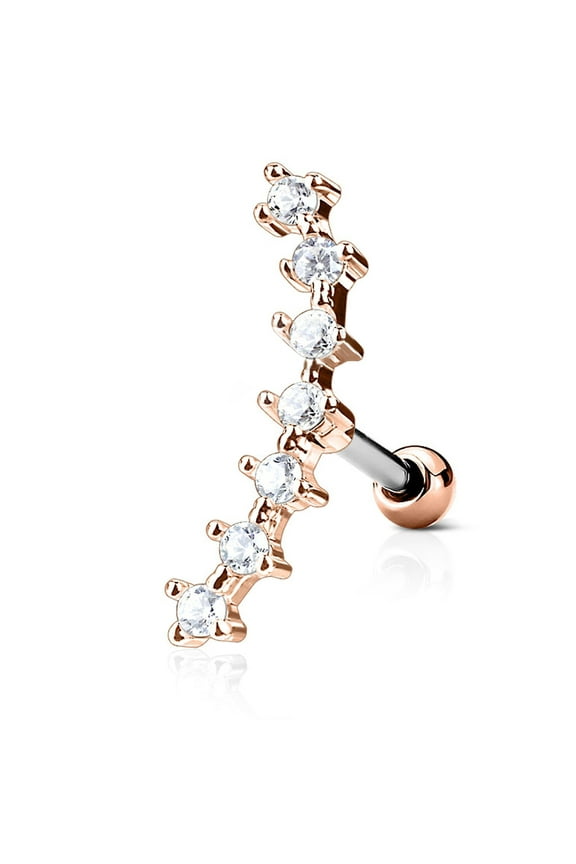 16GA CZ Curve Top 316L Surgical Steel Ear Cartilage Barbell Stud Labret Monroe Stud