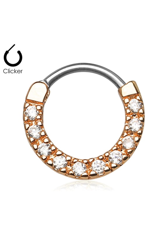 16GA CZ Paved Round Top 316L Surgical Steel Nose Septum Ear Cartilage Clicker Ring