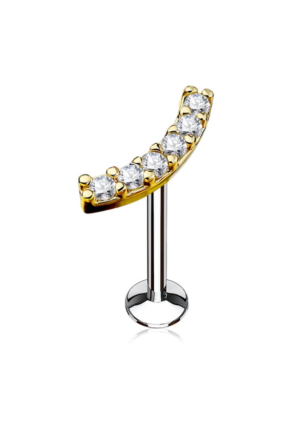 16GA Lined CZ Curve Top 316L Surgical Steel Internally Threaded Labret Monroe Cartilage Stud