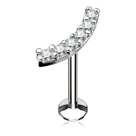 16GA Lined CZ Curve Top 316L Surgical Steel Internally Threaded Labret Monroe Cartilage Stud