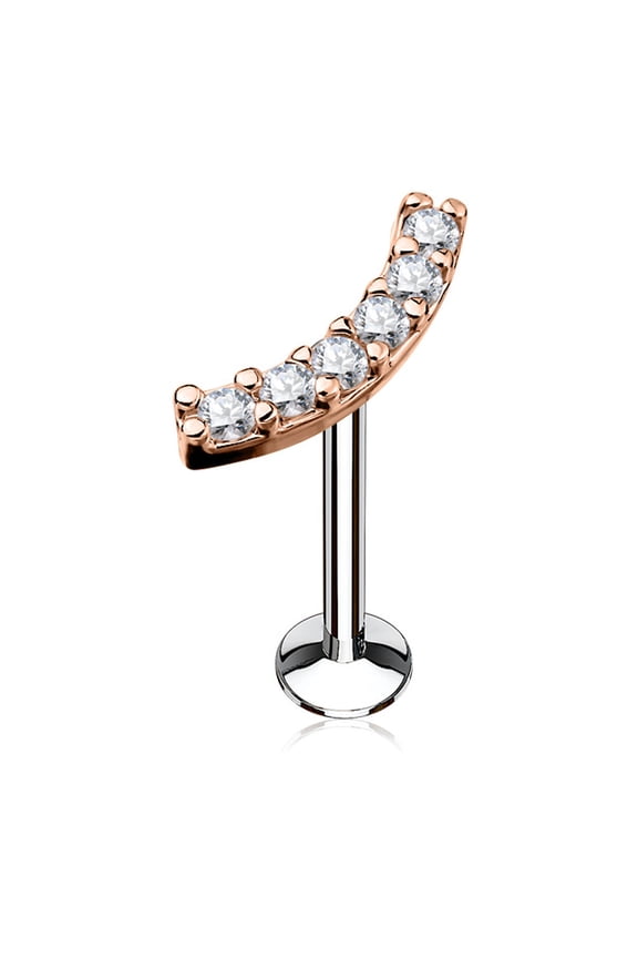16GA Lined CZ Curve Top 316L Surgical Steel Internally Threaded Labret Monroe Cartilage Stud