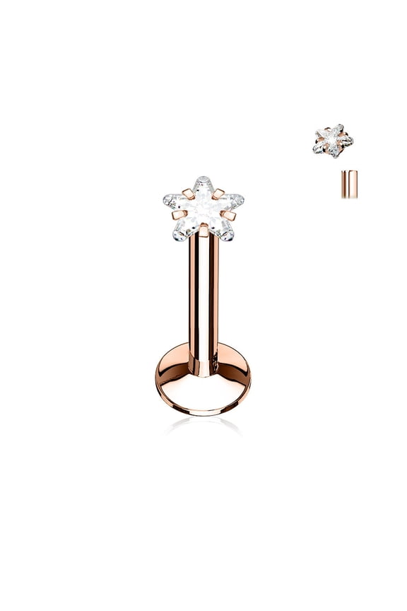 16GA Star CZ Prong Set Top 316L Surgical Steel Internally Threaded Labret Monroe Cartilage