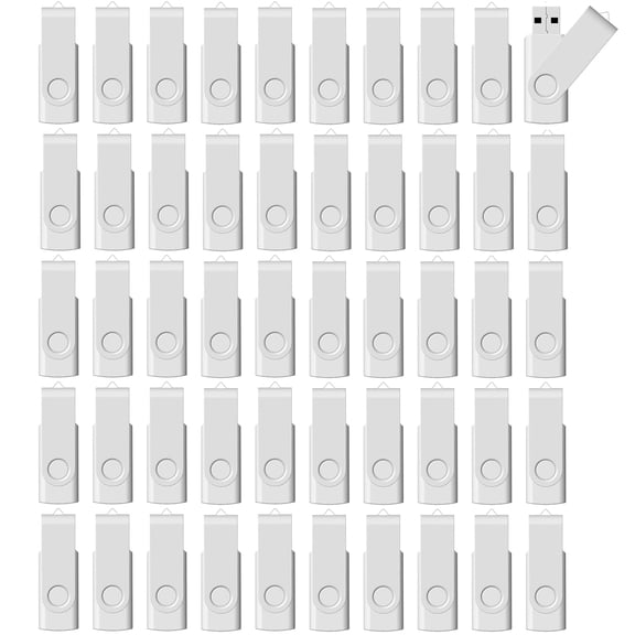16GB 50 PACK USB 2.0 Flash Drive Thumb Drive Rotating Memory Stick Metallic White Paint