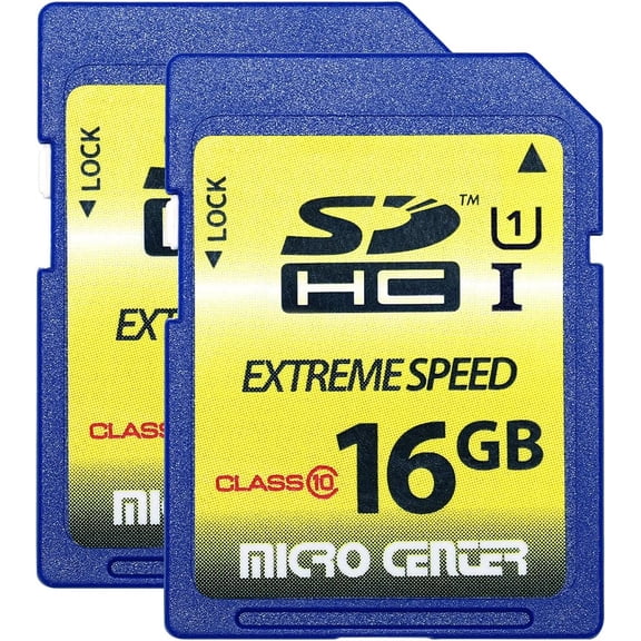 16GB Class 10 SDHC Flash Memory Card Standard Full Size SD Chip USH-I U1 Trail Camera by Micro Center (2 Pack)