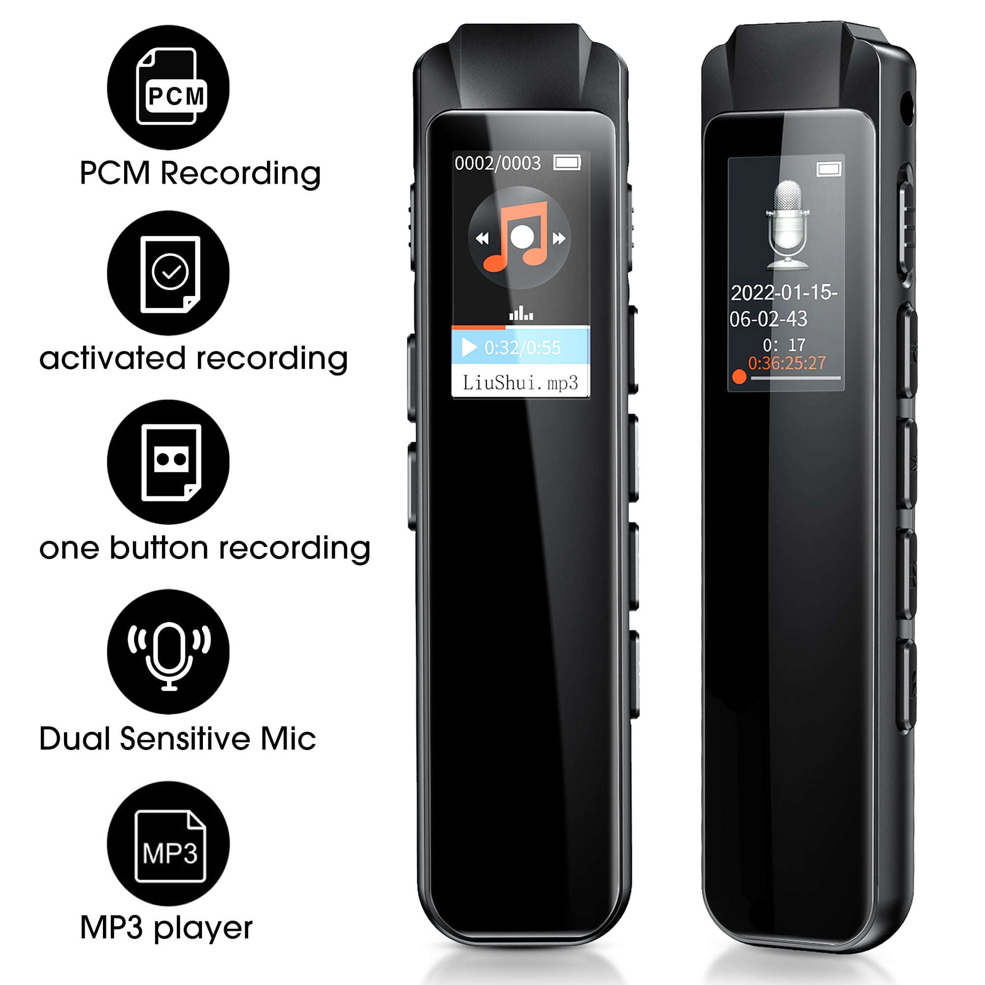 16GB Digital Voice Recorder with MP3 Player, USB Rechargeable Audio