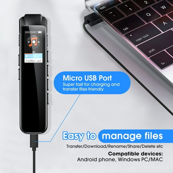 16GB Digital Voice Recorder with MP3 Player, USB Rechargeable Audio Recorder, Mini Voice Activated Recorder for Meetings Lectures Interviews Class, Black