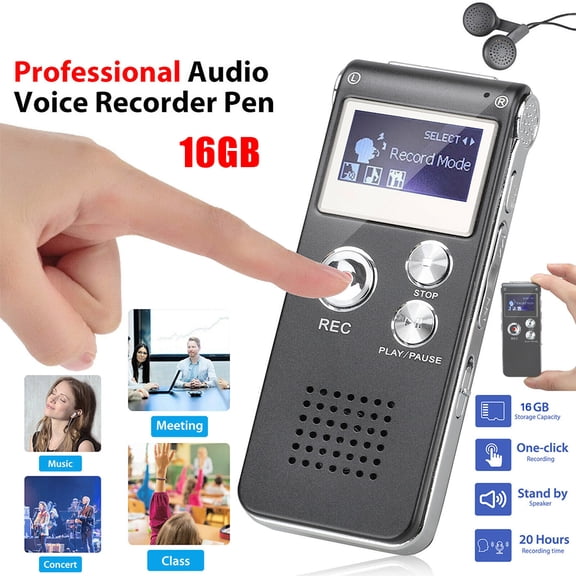16GB Digital Voice Recorder, Portable LCD Screen Telephone Audio Recorder MP3 Player Dictaphone