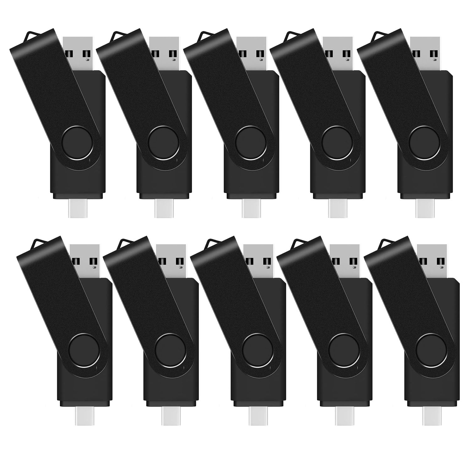 16GB USB TYPE C Thumb Drive USB 2.0 Swivel Design 2-in-1 Type-C Memory Stick for Android Smartphone, Computer, MacBook, Tablet, PC (16GB 10Pack Black)