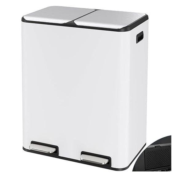 16Gal Dual Trash Can w/2 Built-in Box for Odor Control, Hands-Free Kitchen Garbage Bin, Recycle Waste Dustbin, Soft-Close Lid, 2 Buckets,Foot Pedal, Side Handle, Airtight,for Home Office