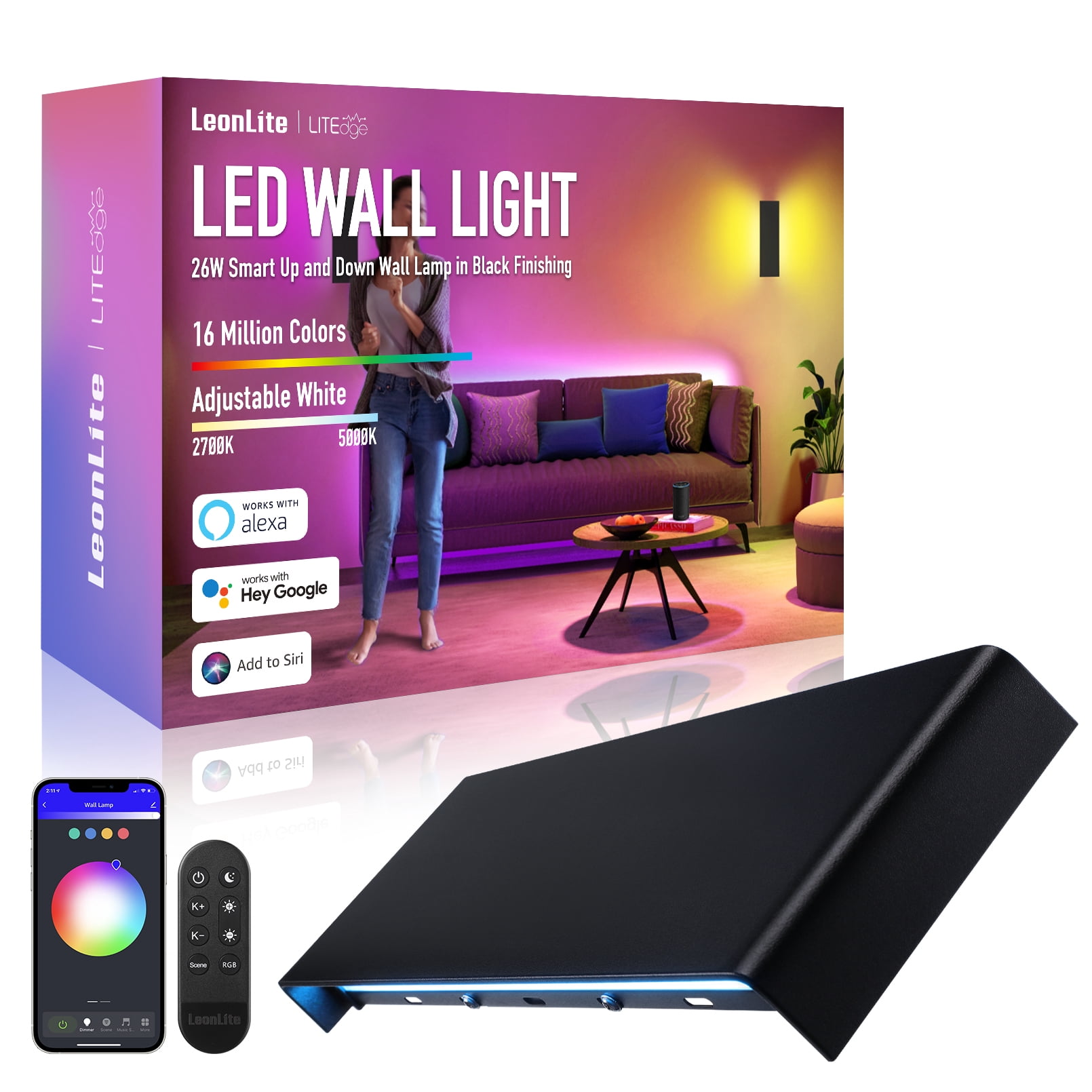 16" Outdoor Commercial Wall Lighting, Smart LED Wall Sconce, 100-265V, Color Changing Wall Light with Remote