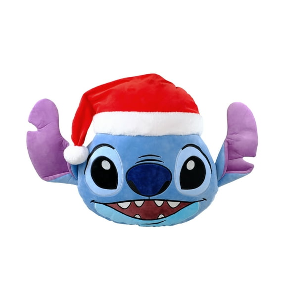 Stitch in a Santa Hat, 16 inch, Round Figural Holiday Pillow, Blue, All Ages by Ruz