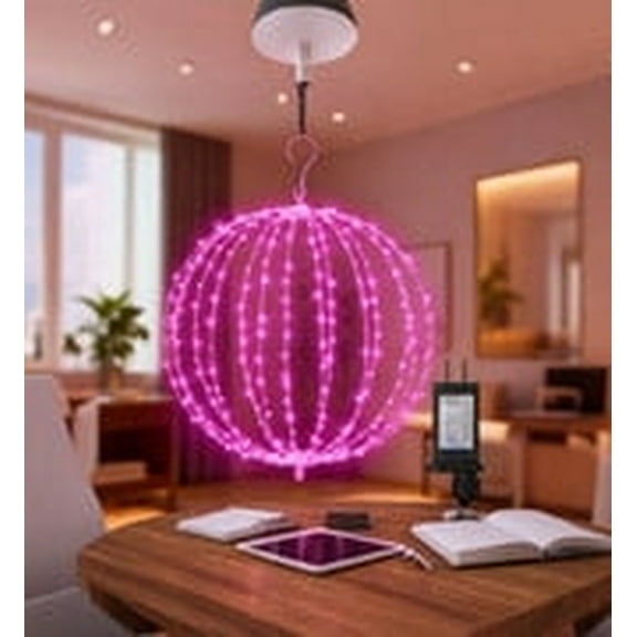16INCH Outdoor/Indoor LED Christmas Light Ball,Foldable Metal Sphere Lights, Connectable Waterproof 16 Modes with Timer, Hanging Tree Globe Lights for Holiday Christmas Decorations (Pink)