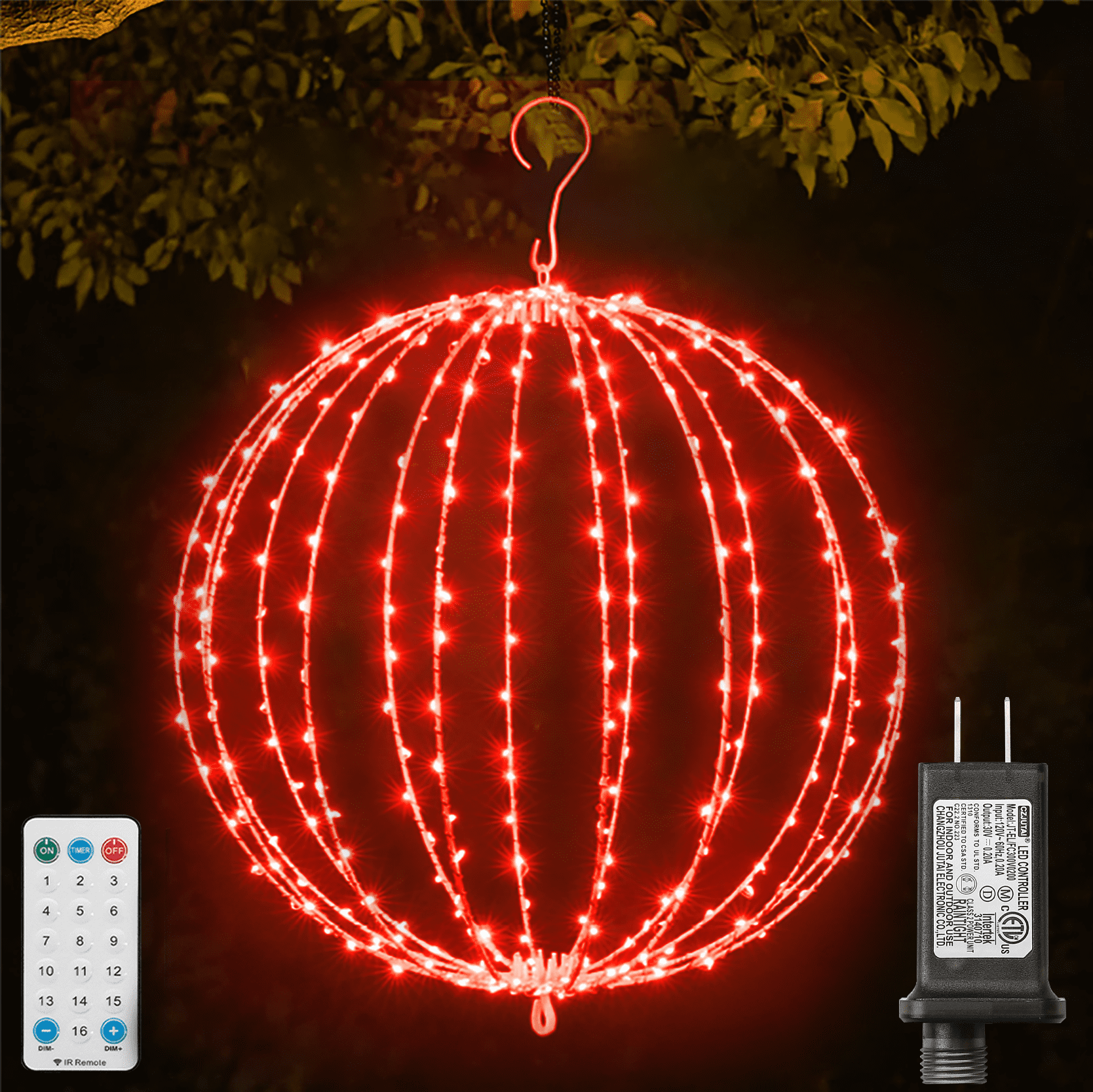 16INCH Outdoor/Indoor LED Christmas Light Ball,Foldable Metal Sphere ...