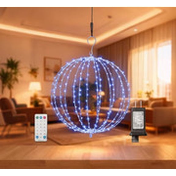 16INCH Outdoor/Indoor LED Christmas Light Ball,Foldable Metal Sphere Lights, Connectable Waterproof 16 Modes with Timer, Hanging Tree Globe Lights for Holiday Christmas Decorations (Blue)