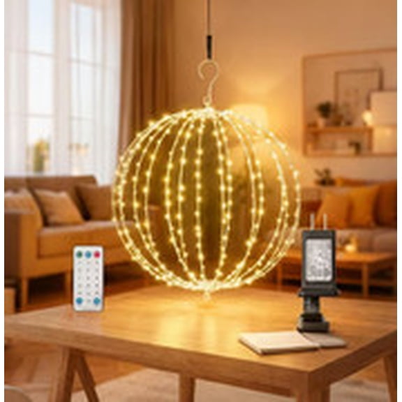 16INCH Outdoor/Indoor LED Christmas Light Ball,Foldable Metal Sphere Lights, Connectable Waterproof 16 Modes with Timer, Hanging Tree Globe Lights for Holiday Christmas Decorations (Yellow)