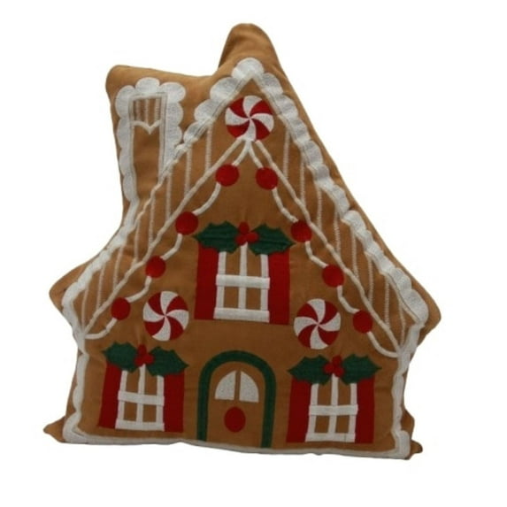 16" x 16" Gingerbread House Christmas Decorative Pillow, Brown, by Holiday Time