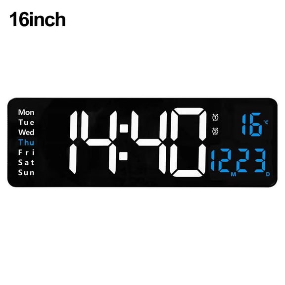 16In Digital Wall Clock With Large LED Display For Time, Temperature, Date And Alarm - Remote Control Included, Wall Mountable Design For Home Or Office(16inch Ice Blue)