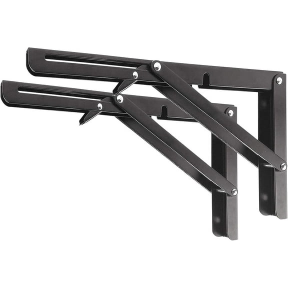 16In Folding Shelf Brackets Heavy Duty Metal Collapsible Shelf Bracket for Bench Table, Shelf Hinge Wall Mounted Space Saving DIY Bracket