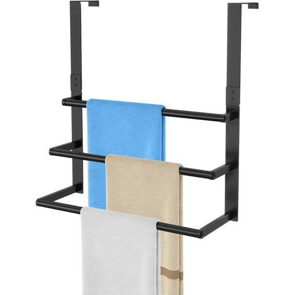 Gleam Adorn 16Inch Over The Door Towel Rack, DOKU Stainless Steel Door Towel Hanger, Over Door Towel Holder with 3 Tier Towel Bars, Over Door Towel Storage for Bathroom, Matte Black