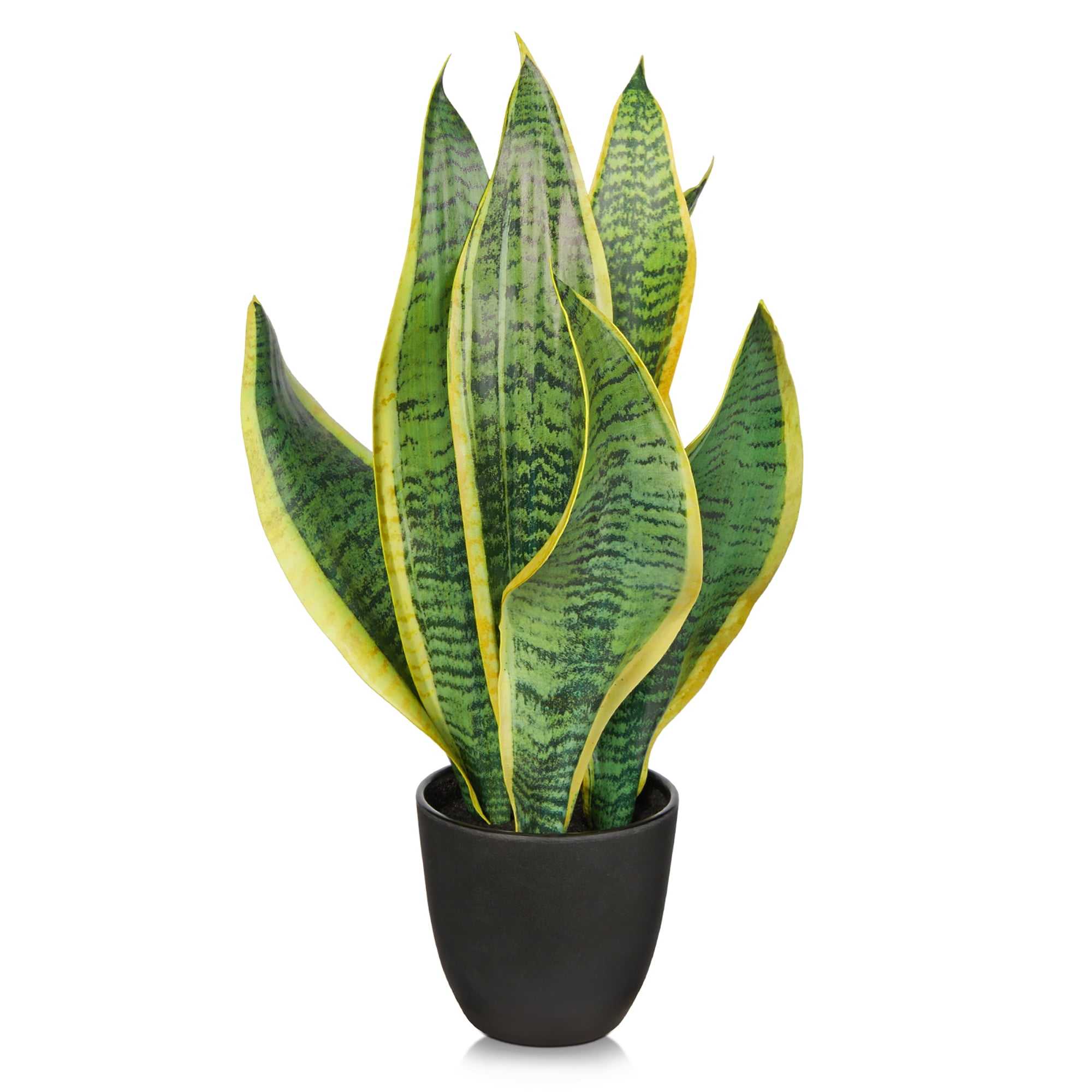 16Inch Small Artificial Snake Plants Fake Sansevieria Faux Decorative Tropical Plants Potted Desk Table Top Decor outdoor