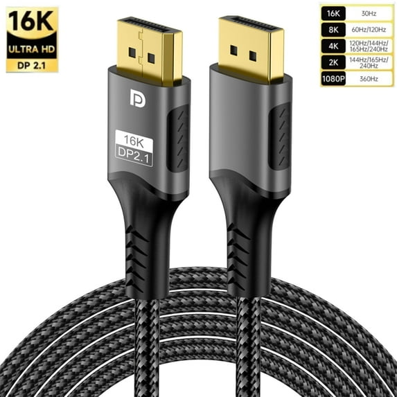16K DP 2.1 8K@120Hz 4K@240Hz 80Gbps 1080P HDR Video Audio Displayport Cable Display Port for Laptop TV Xbox Projector Gaming Monitor