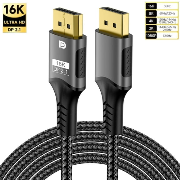 16K DP 2.1 8K@120Hz 4K@240Hz 80Gbps 1080P HDR Video Audio Displayport Cable Display Port for Laptop TV Xbox Projector Gaming Monitor