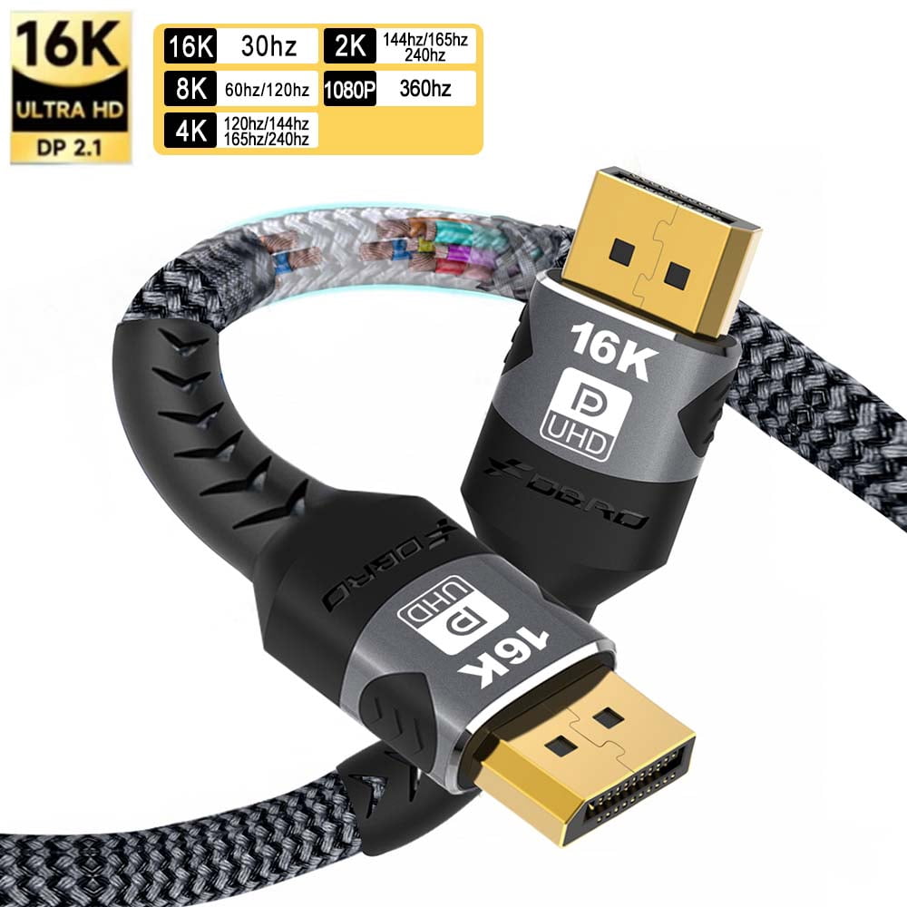 16K DP 2.1 8K@120Hz 4K@240Hz 80Gbps HDR Video Audio Displayport Cable ...