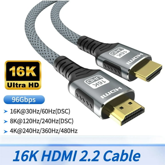 16K HDMI 2.2 Cable 96Gbps 8K@120Hz 4K@240Hz 2K@360Hz Supports HDMI 2.1 eARC HDR10+ for PS5/PS6 Laptop Gaming/Home Theater 3.3FT/6.6FT/10FT