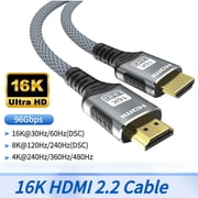 16K HDMI 2.2 Cable 96Gbps 8K@120Hz 4K@240Hz 2K@360Hz Supports HDMI 2.1 eARC HDR10+ for PS5/PS6 Laptop Gaming/Home Theater 3.3FT/6.6FT/10FT