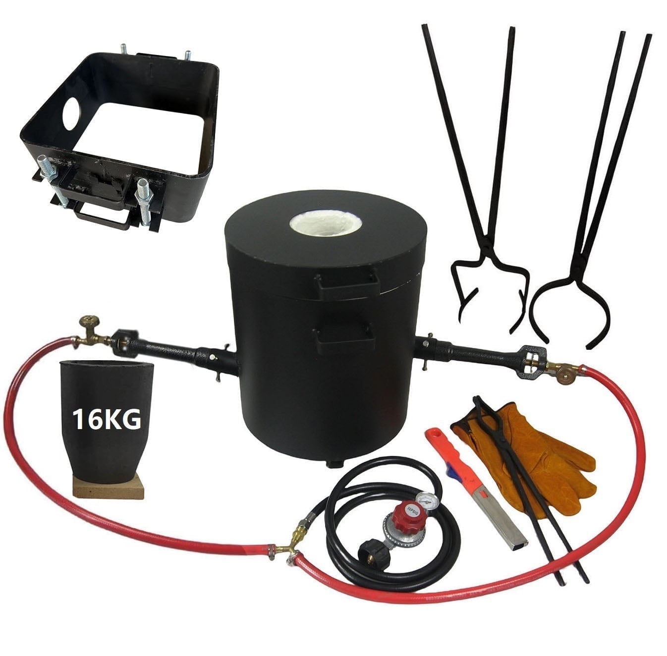 16KG/35LBs Large Capacity Propane Smelting Furnace Kit for Metal Melting with 2-Part Sand Casting Flask Mold Frame