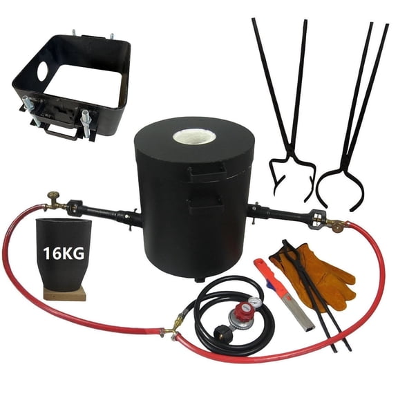 16KG/35LBs Large Capacity Propane Smelting Furnace Kit for Metal Melting with 2-Part Sand Casting Flask Mold Frame
