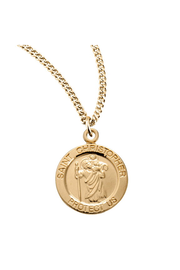 16Kt. Gold Plated Sterling Silver Patron Saint St.Christopher Medal Pendant in 18 Inch Gold Plated Stainless Steel Chain Necklace, Made in USA, Deluxe Velvet Gift Box
