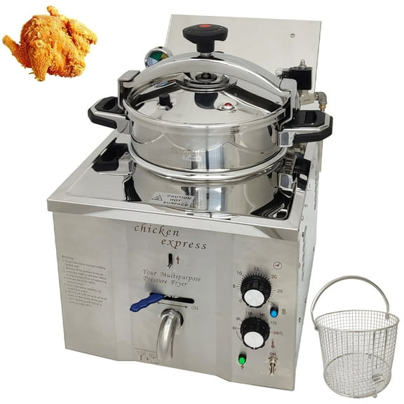 16L Commercial High Pressure Fried Chicken Stove Timed Pressure Electric Deep Fryer with Fryer Basket
