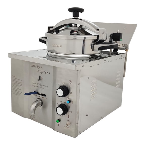 16L Countertop Pressure Fryer Stainless Steel Commercial Deep Fryer with Timer & Adjustable Thermostat