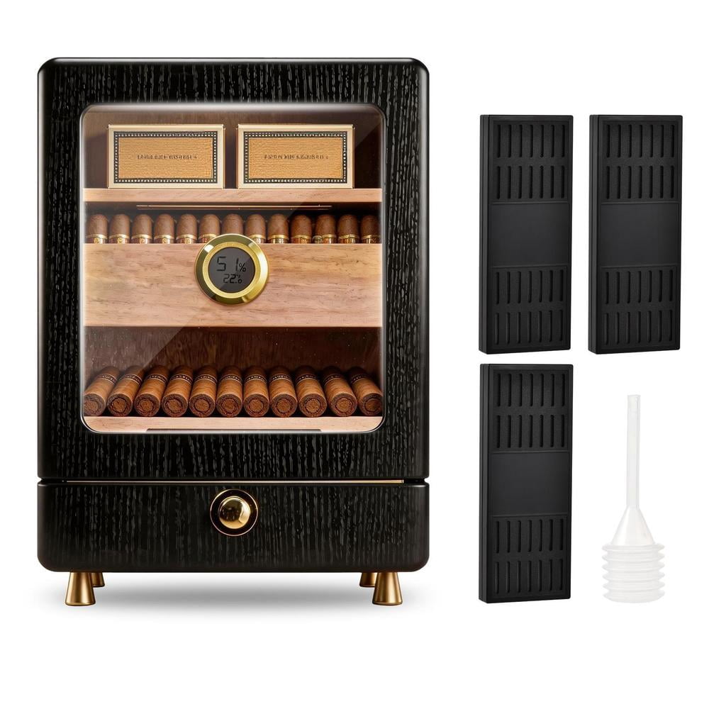 16L Electric Humidor for 100–150 Cigars, Thermoelectric Cooling System with Adjustable Cedar Wood Shelves, Digital Hygrometer, Gift for Men