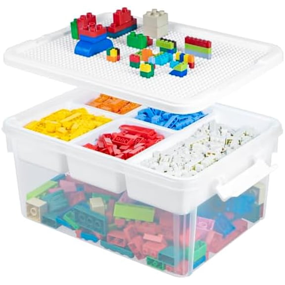 16L Organizers and lego storage Box with Removable Tray and lego building tray kids storage boxes Craft Box for Lego Art, Playdoh, Tool, Craft, Toy(Clear)