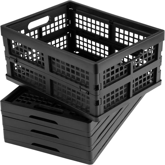 16L Plastic Collapsible Storage Crates,Folding Crates Storage,Pack of 4,Black