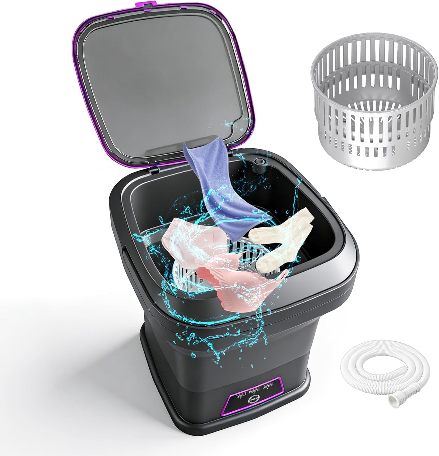 16L Portable Washing Machine, Foldable Mini Washing Machine with Spin Basket & 3 Cleaning Modes, Small Laundry Machine for Underwear, Baby Clothes, Socks, Compact Design for Travel Apartment RV
