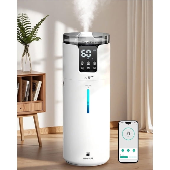 Lacidoll Smart Large Room 4.2 gal, Whole house Humidifier for Home 1500 sq.ft , Ultrasonic Cool Mist Humidifiers for Bedroom with App & Alex Control, White