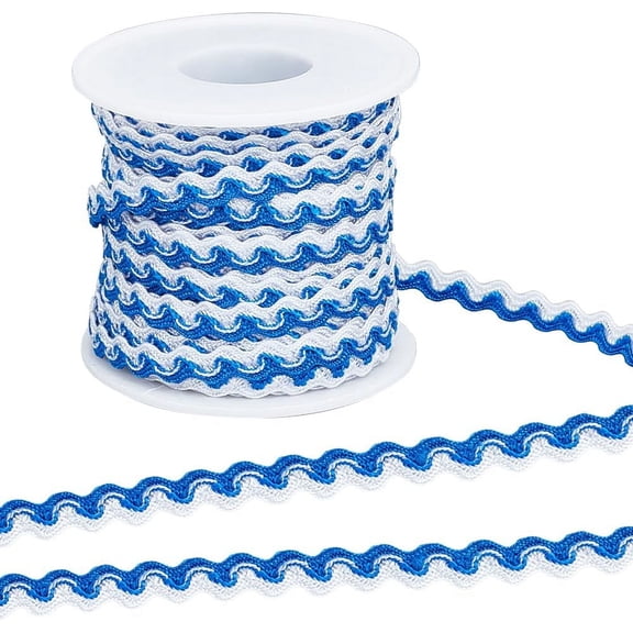 16M Polyester Wavy Fringe Trim Ribbon Two Tone Wave Bending Lace Trim for Clothes Sewing and Art Craft Decoration White Blue 1/4 inch(7mm) for DIY