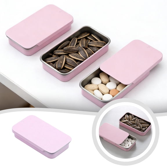 16ML Metal Rectangular Mini Tin Box with Slide Cover, Portable Empty Storage Container for Lip Balm Candy Cosmetics Herbs Nail Art Supplies, Lightweight Organizer Case, Light Pink, 1PCS