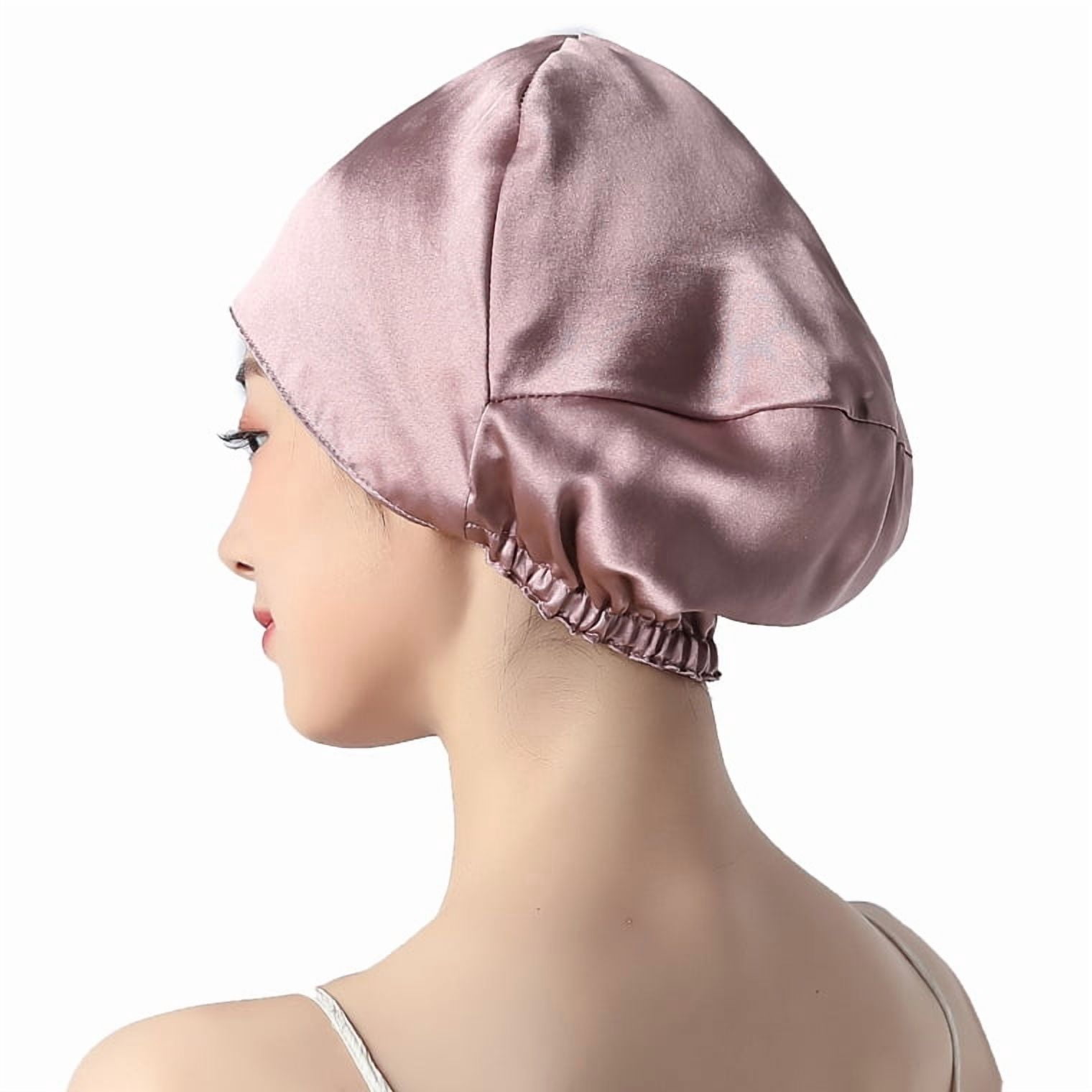 16MM 100% Real Silk Turban Bonnets,Female Double Layered Solid Sleeping Night Wrap Cap,For Curly Ladies