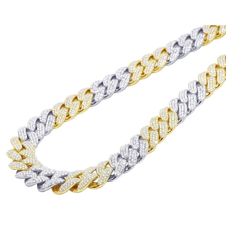 16MM Miami Cuban EGL Certified VVS 37.55CT Diamond 10K Yellow White Gold-18"