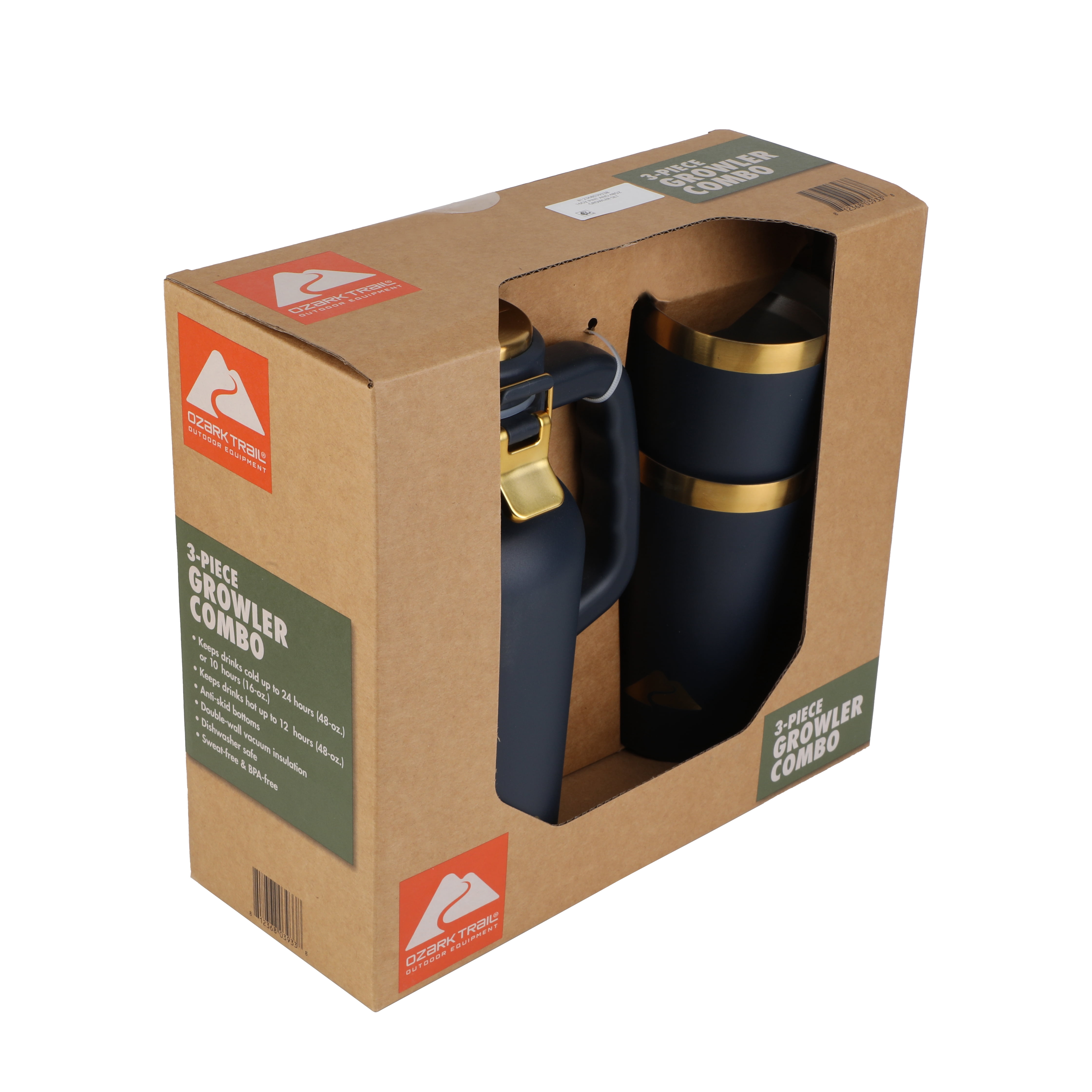 Ozark Trail 16oz Stainless Steel Pint Tumbler and 48oz Insulated Growler Set, Navy