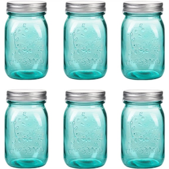 16OZ Colored Mason Jars with Lids, 6 Pack Wide Mouth Quart Canning Jar, Safe for Storage, Pickling, Preserving, Fermenting, Crafts & Decor