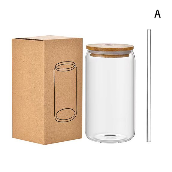16OZ Glass Cup With Lid And Transparent Straw Bubble Tea Cup Glass Beer Can Milk Mocha Cups Set Breakfast Mug Drinkware