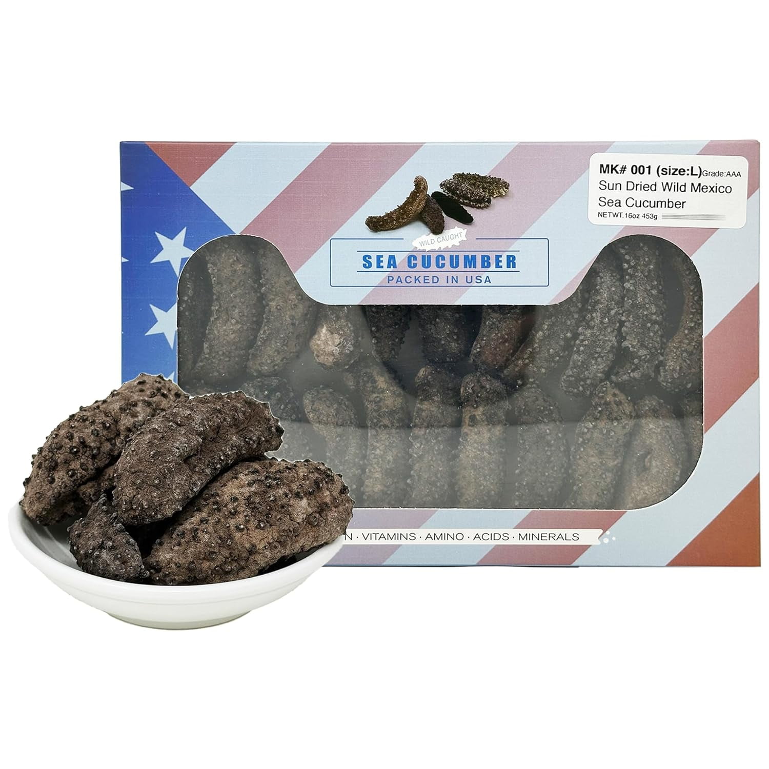 16OZ Sun Dried Wild Caught 5-6 Years South American Sea Cucumber, AAA Grade All Natural Nutritious  50-60pcs LB Small